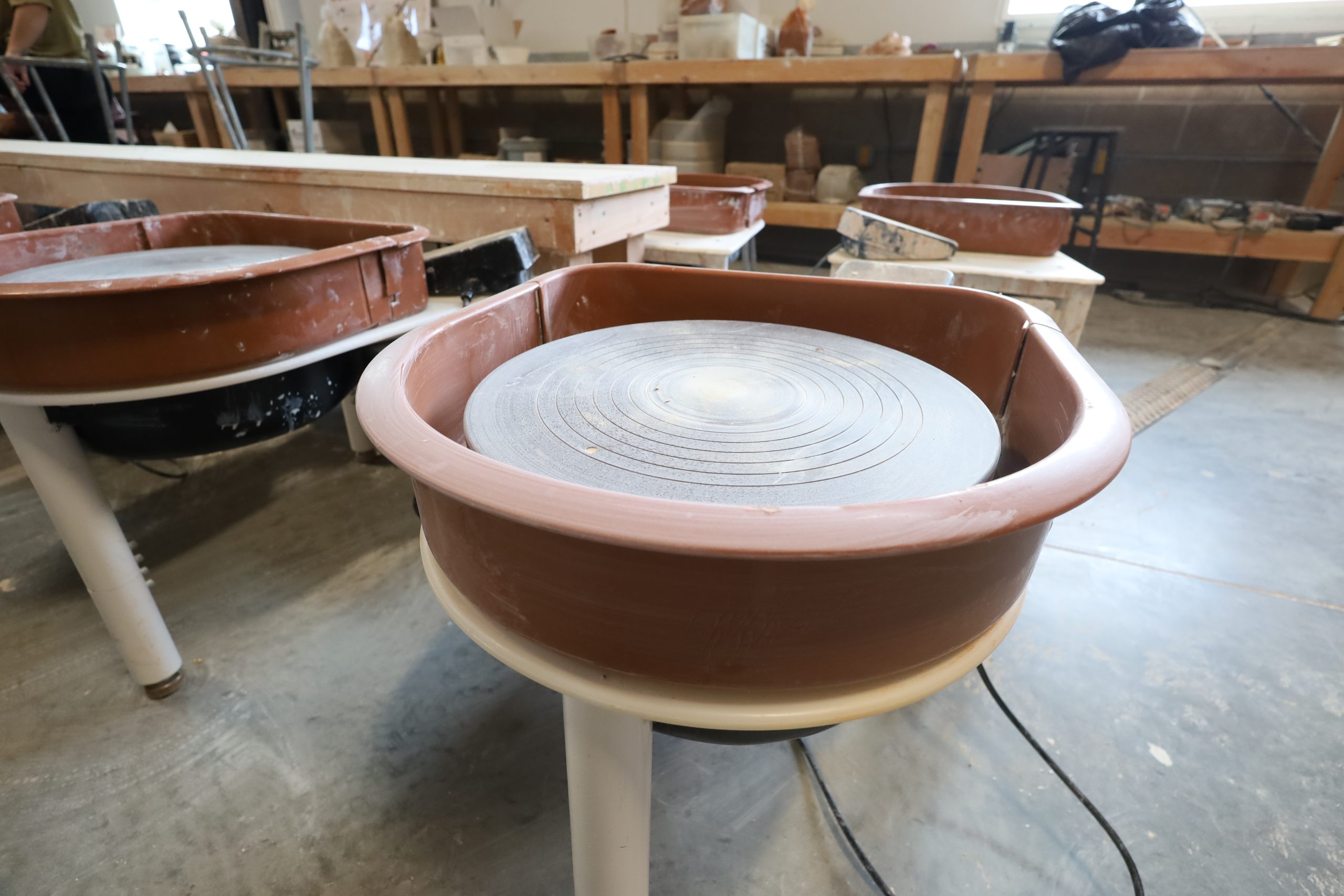 A pottery wheel ready for the next session